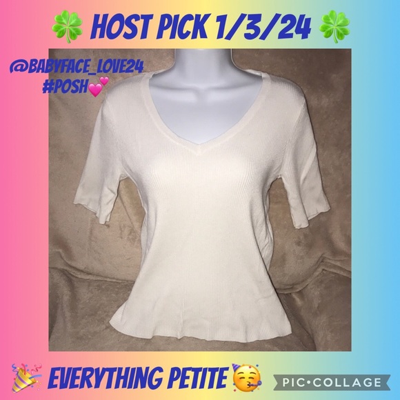 Worthington PM stretchy V neck sweater top white ribbed 💕 - Picture 1 of 6